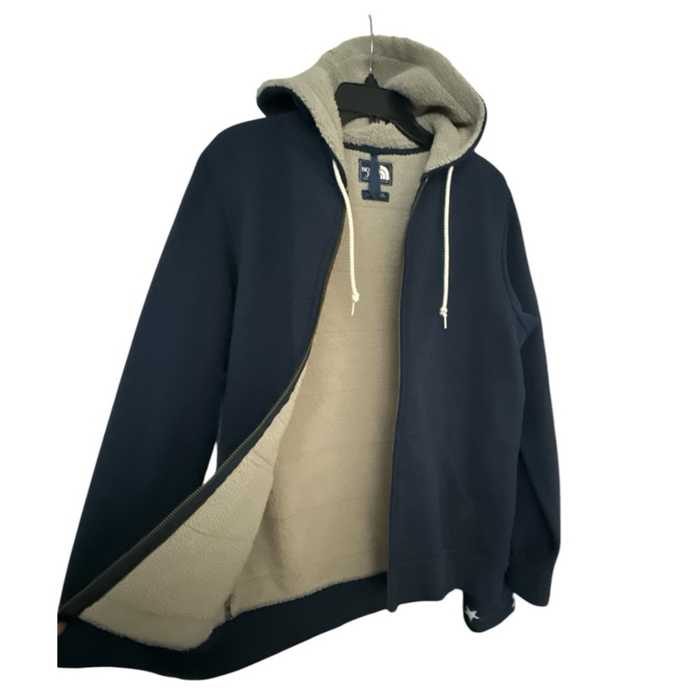 Cozy North Face men’s sherpa lined full zip hoodie sweatshirt navy Small S